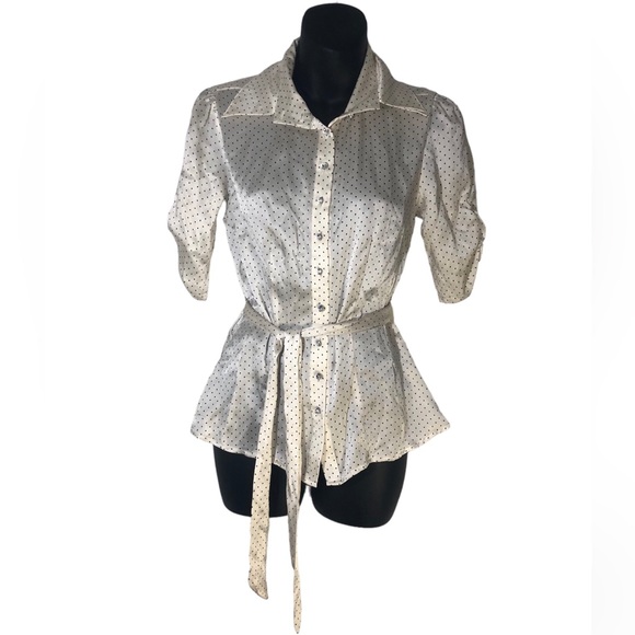 XXS White Polka Dot Blouse with Beautiful Buttons - Picture 1 of 4